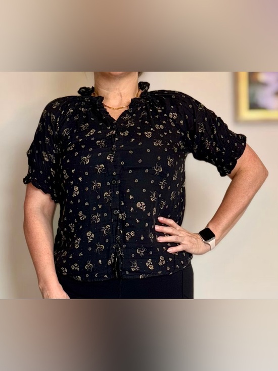 Madewell Tops - Madewell Black Blouse with Gold Floral Print